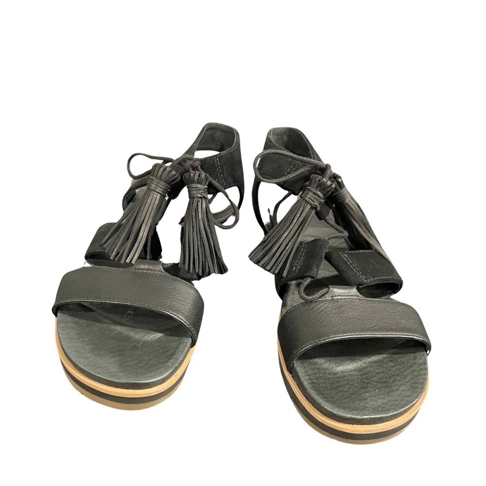 NEW UGG Maryssa black genuine leather suede tassels flat gladiator slingback S 6